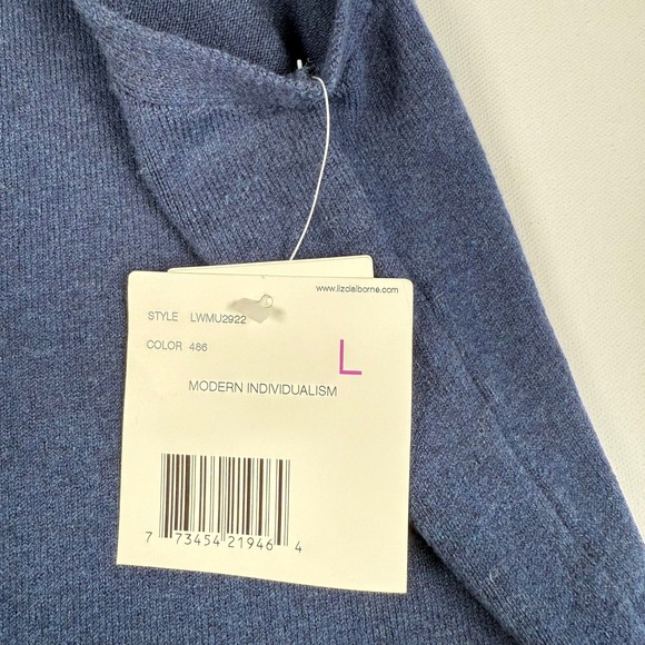 Liz Claiborne Navy‎ Blue Embroidered Floral Velvet Trim Knit Tank Top Women's L - Picture 9 of 12